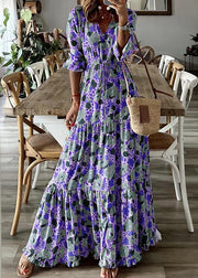 Elegant Cinched Print Exra Large Hem Cotton Ankle Dress Summer