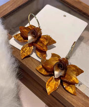 Elegant Coffee Alloy Acrylic Floral Drop Earrings