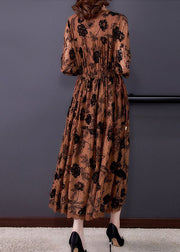 Elegant Chocolate Cinched Print Lace Long Dresses Spring