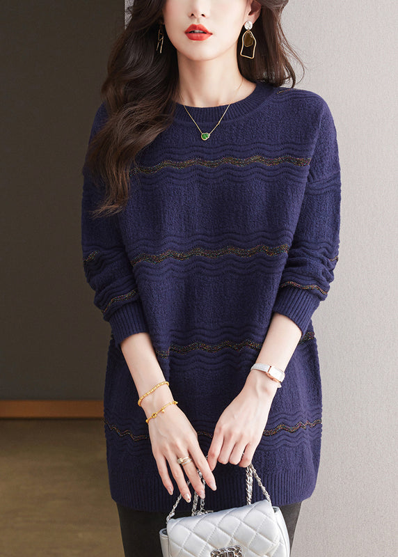 Elegant Coffee O Neck Woolen Mid Sweater Spring