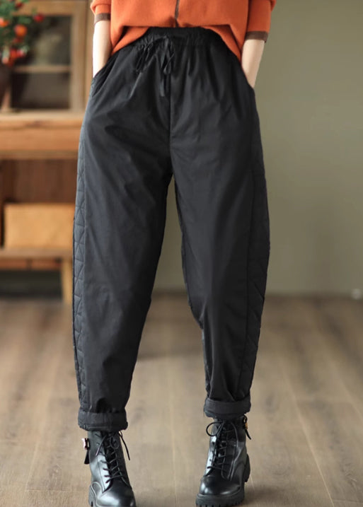 Elegant Coffee Oversized Warm Fine Cotton Filled Harem Pants Winter