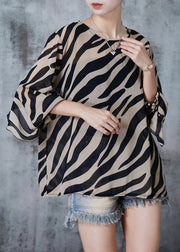 Elegant Coffee Ruffles Striped Chiffon Top Spring