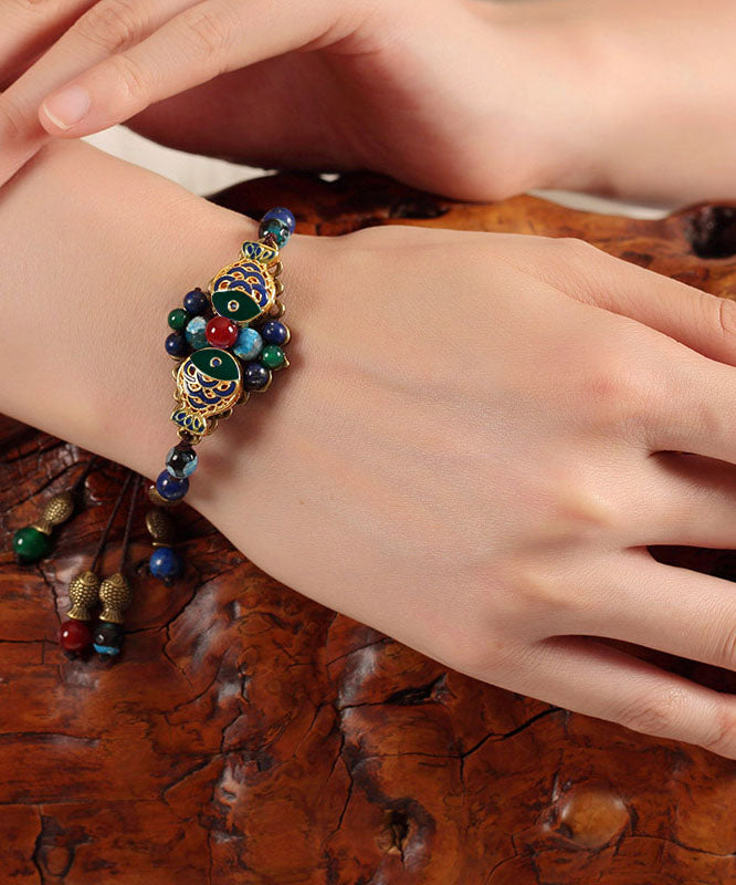 Elegant Colorblock Bronze Colored Goldfish Agate Coloured Glaze Gem Stone Cloisonne Charm Bracelet