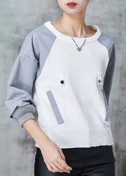 Elegant Colorblock O-Neck Patchwork Knit Sweatshirt Spring