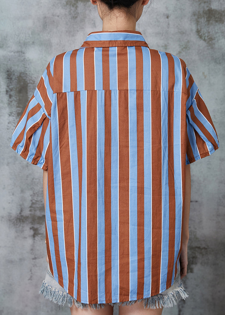 Elegant Colorblock Oversized Striped Cotton Top Summer