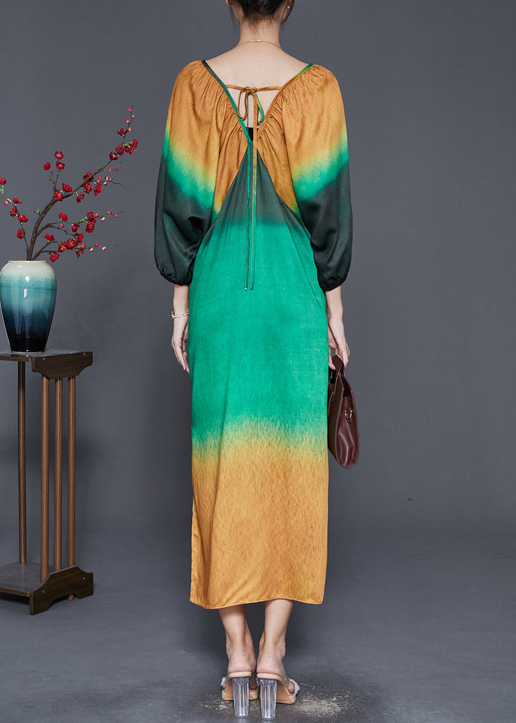 Elegant Colorblock Tie Dye Side Open Chiffon Maxi Dresses Spring