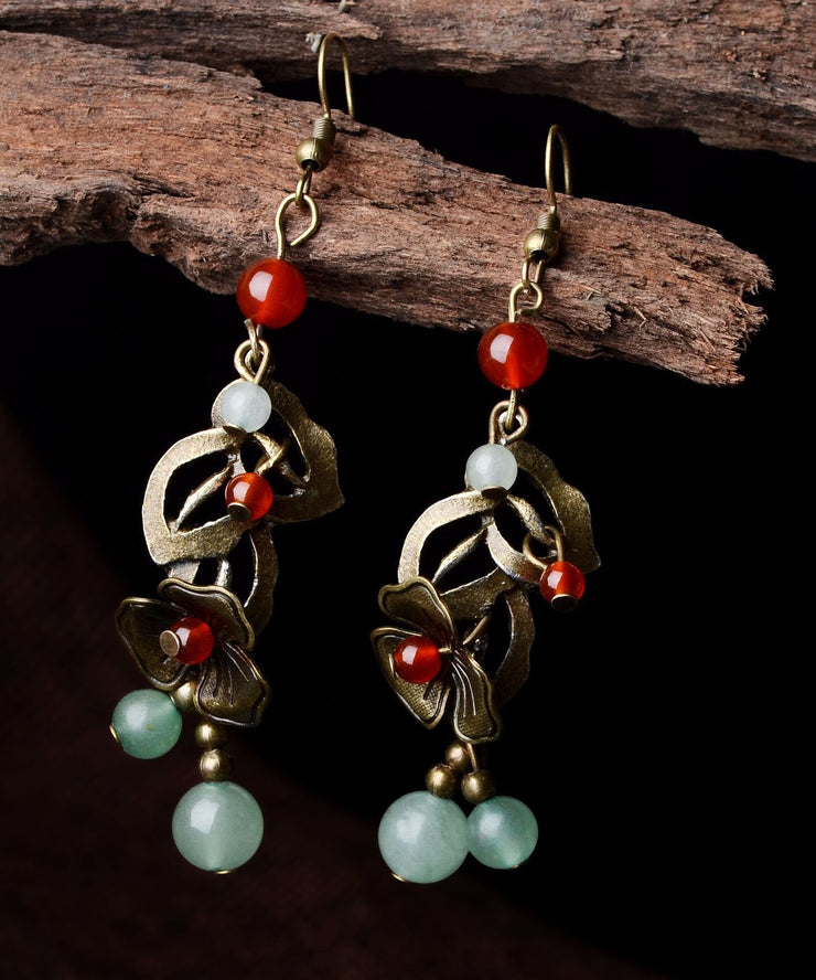 Elegant Copper Color Flower Fine Agate Metal Copper Drop Earrings