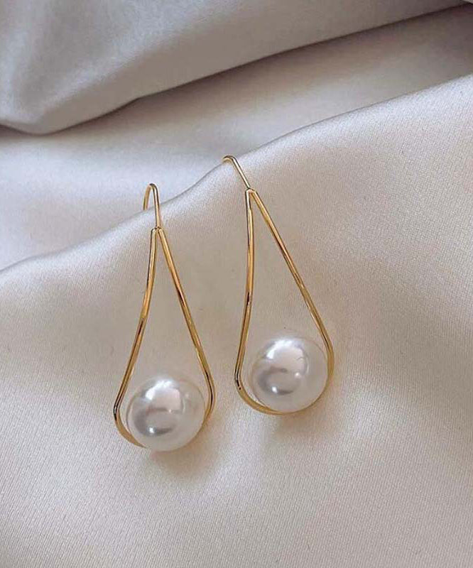 Elegant Copper Overgild Pearl Drop Earrings