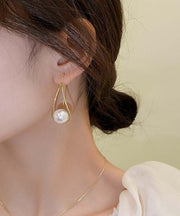 Elegant Copper Overgild Pearl Drop Earrings