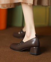 Elegant Cross Strap Splicing Chunky Loafers Brown Sheepskin