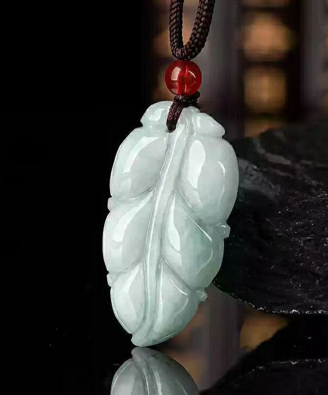 Elegant Cyan Jade Leaves Pendant Necklace