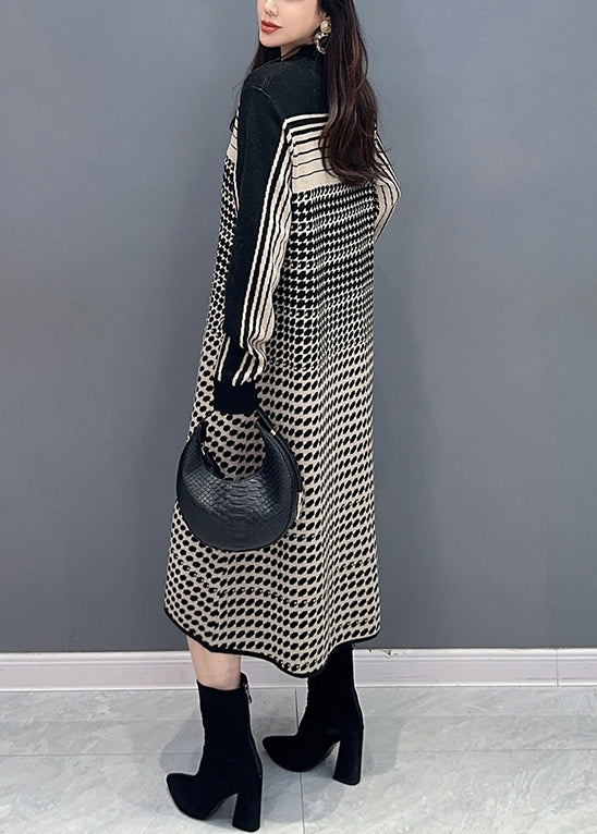 Elegant Dot Print Cozy Knit Dress Long Sleeve