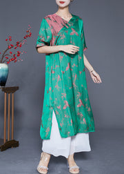 Elegant Fluorescent Green Chinese Button Jacquard Silk Dresses Summer