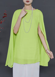 Elegant Fruit Green Asymmetrical Chiffon Blouse Summer