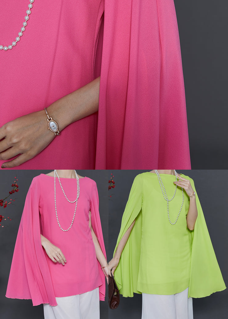 Elegant Fruit Green Asymmetrical Chiffon Blouse Summer