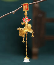 Elegant Gold Ancient Gold Jade Lotus Tassel Brooches
