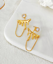 Elegant Gold Copper Gem Stone Tassel Stud Earrings