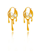 Elegant Gold Plated Glass Pearl Hoop Earrings