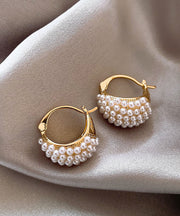 Elegant Gold Copper Alloy Pearl Hoop Earrings