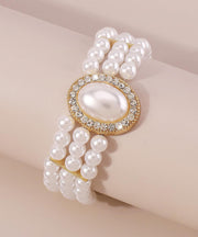 Elegant Gold Copper Alloy Pearl Zircon Resin Tassel Chain Bracelet