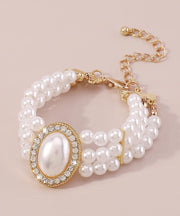 Elegant Gold Copper Alloy Pearl Zircon Resin Tassel Chain Bracelet