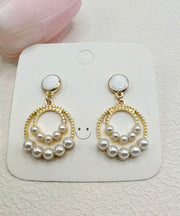 Elegant Gold Sterling Silver Alloy Pearl Circle Drop Earrings