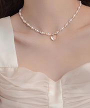 Elegant Gold Sterling Silver Overgild Crystal Love Pearl Pendant Necklace