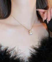 Elegant Gold Sterling Silver Overgild Pearl Pendant Necklace