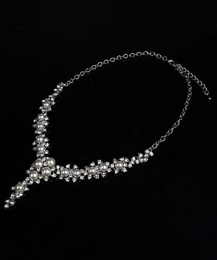 Elegant Gold Sterling Silver Overgild Pearl Zircon Princess Necklace