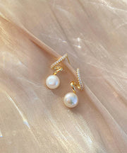 Elegant Gold Sterling Silver Overgild Zircon Pearl Hoop Earrings