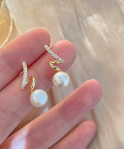 Elegant Gold Sterling Silver Overgild Zircon Pearl Hoop Earrings