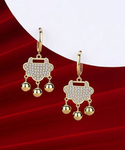 Elegant Gold Sterling Silver Zircon Small Bell Drop Earrings