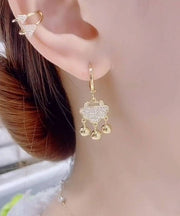 Elegant Gold Sterling Silver Zircon Small Bell Drop Earrings