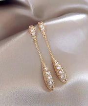 Elegant Gold Sterling Silver Zircon Tassel Water Drop Drop Earrings