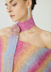 Elegant Gradient Color Cold Shoulder Knit Sweater Spring