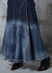 Elegant Gradient Color Patchwork Exra Large Hem Denim Skirt Spring