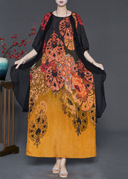 Elegant Gradient Color Print Patchwork Silk Long Dress Summer