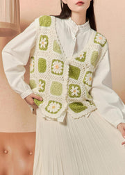 Elegant Green Button Hollow Out Knit Waistcoat Sleeveless