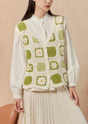 Elegant Green Button Hollow Out Knit Waistcoat Sleeveless