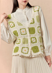 Elegant Green Button Hollow Out Knit Waistcoat Sleeveless