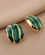 Elegant Green Copper Alloy Oil Drip Stud Earrings