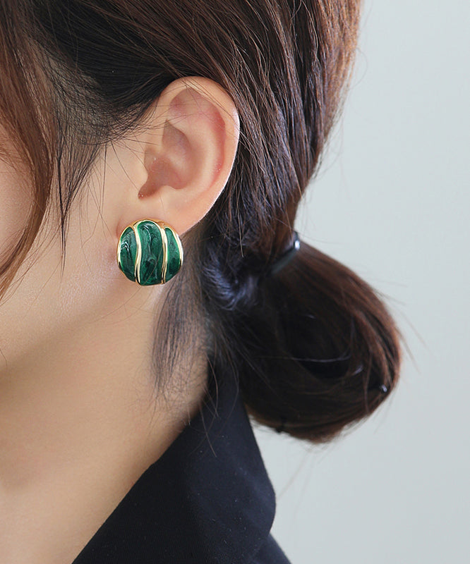 Elegant Green Copper Alloy Oil Drip Stud Earrings