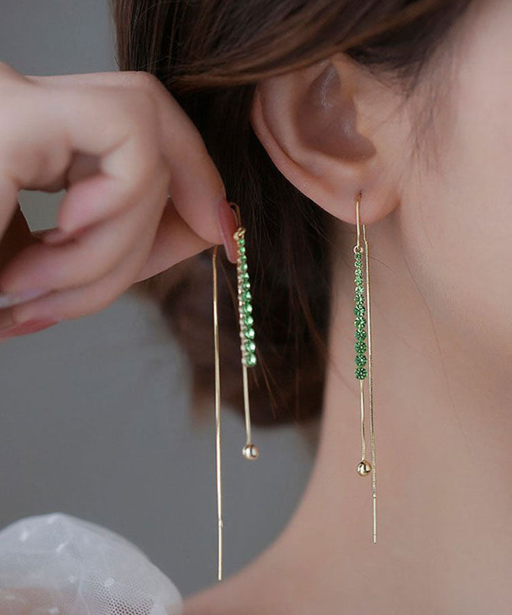 Elegant Green Copper Zircon Tassel Drop Earrings