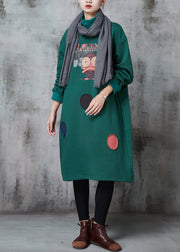 Elegant Green High Neck Print Cotton Sweatshirts Dress Spring