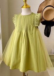 Elegant Green Hollow Out Embroidered Tulle Patchwork Cotton Baby Girls Dress Summer