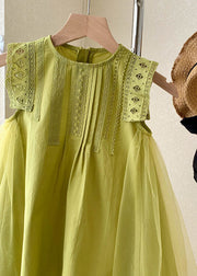 Elegant Green Hollow Out Embroideried Tulle Patchwork Cotton Baby Girls Dress Summer