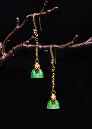 Elegant Green Lotus Seedpod Jade Gilding Drop Earrings