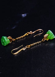 Elegant Green Lotus Seedpod Jade Gilding Drop Earrings