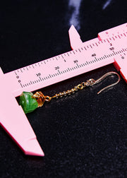 Elegant Green Lotus Seedpod Jade Gilding Drop Earrings