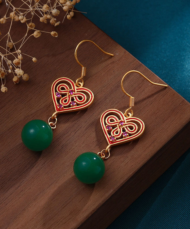 Elegant Green Love Gold Plated Drop Earrings